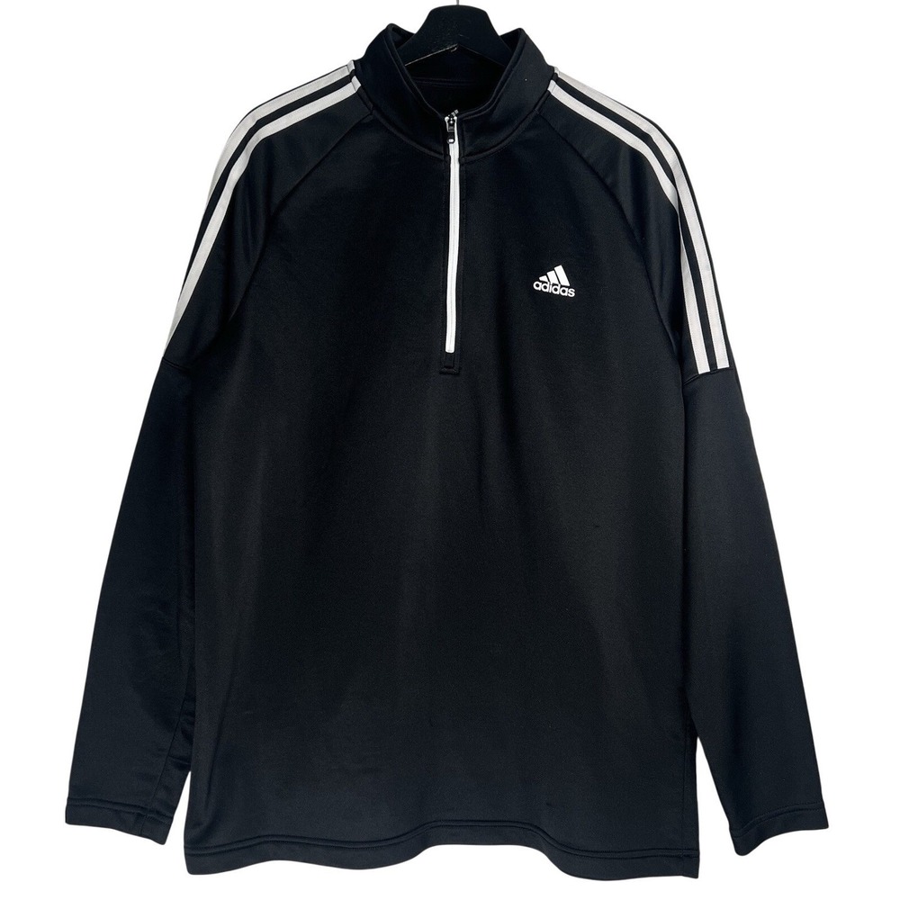 Adidas Golf‎ Mens Large Black Quarter Zip Pullover 3-Stripes Long Sleeve
